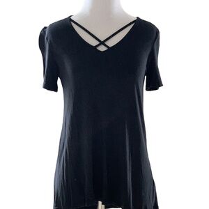 Old Navy Black Shirt with Cross-String Neckline Size XS